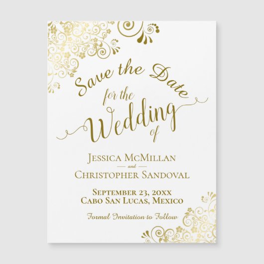 Gold Calligrafie op White Save the Date Magnet (Voorkant)