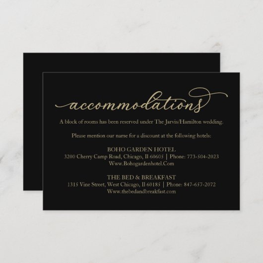 Gold Calligraphie Mariage Hôtel Hébergements RSVP (Devant / Derrière)