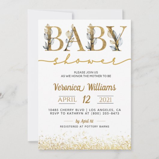 Gold Calligraphy Baby Shower Invitation (Devant)
