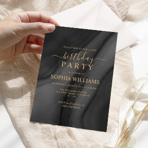 Gold Calligraphy & Black Birthday Party Invitation
