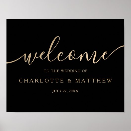 Gold Calligraphy Black Welcome Mariage Poster (Devant)