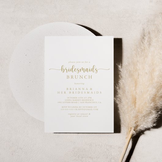 Gold Calligraphy Bridesmaids Brunch Shower Kaart