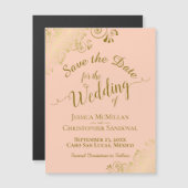 Gold Calligraphy Coral Peach Save the Date Magnet (Voorkant / Achterkant)