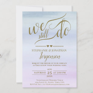 Gold Calligraphy Dusty Blue & Lila Vow Renewal Kaart