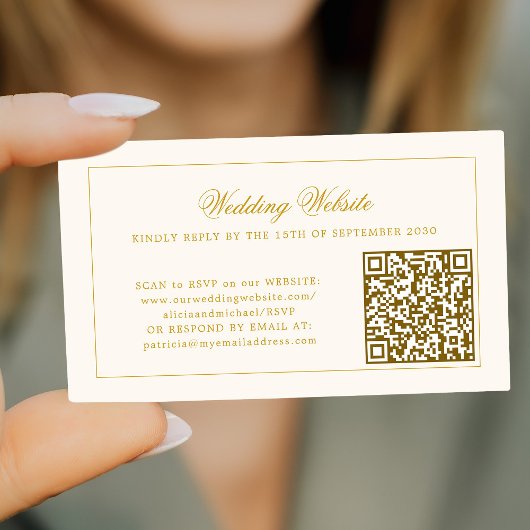 Gold calligraphy elegant QR code wedding RSVP Informatiekaartje