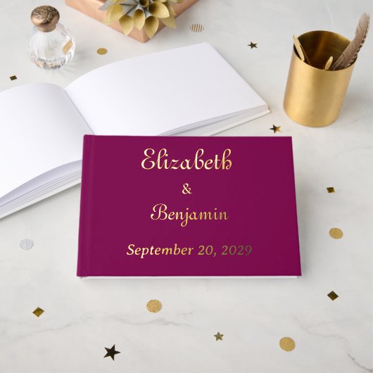 Gold Calligraphy Elegant Wedding Folie Gastboek Gastenboek (Voorkant open)