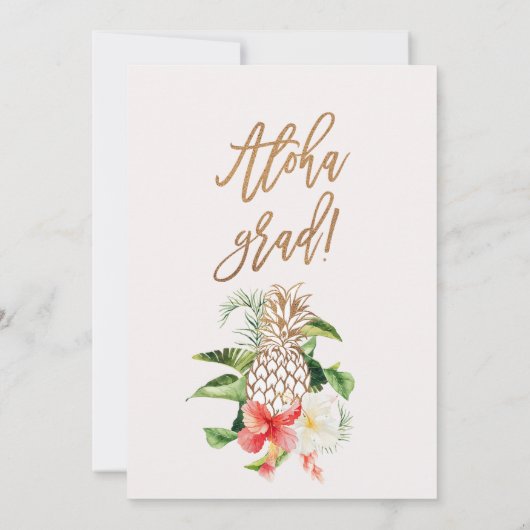 Gold Calligraphy Floral Luau Afstuderen Kaart (Achterkant)