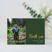 Gold Calligraphy Green Modern Photo Afstuderen Bedankkaart (Staand voorkant)
