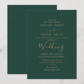Gold Calligraphy Green Wedding Invitation Kaart (Voorkant / Achterkant)