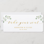 Gold Calligraphy Greenery neemt uw stoel bovenaan  Kaart (Voorkant)