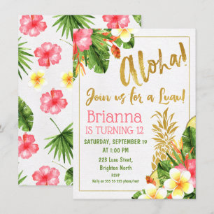 Gold Calligraphy Luau Invitation d'anniversaire