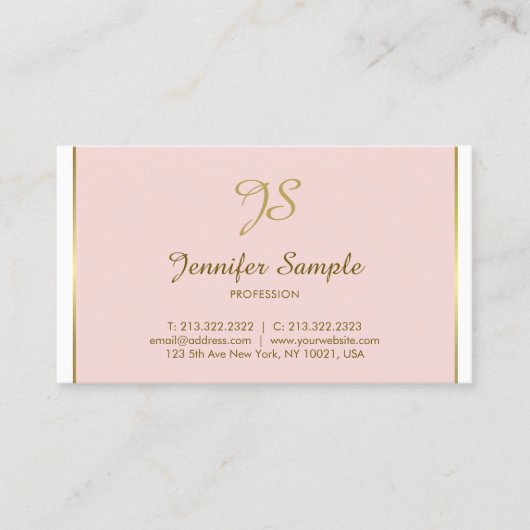 Gold Calligraphy Monogram Trendy Chic Pink Plain Visitekaartje (Voorkant)