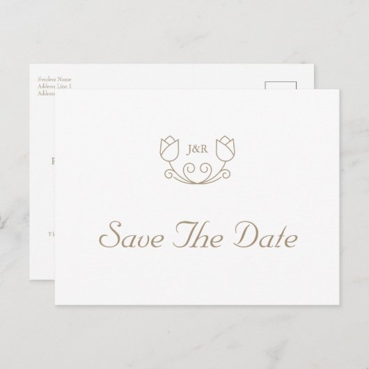 Gold Calligraphy Monogram Tulip Save the Date Uitnodiging Briefkaart (Voorkant / Achterkant)