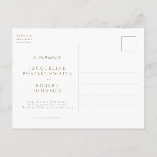 Gold Calligraphy Monogram Tulip Save the Date Uitnodiging Briefkaart (Achterkant)
