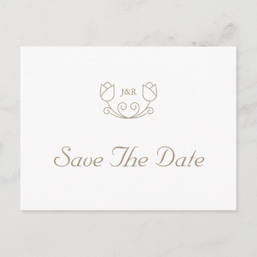 Gold Calligraphy Monogram Tulip Save the Date Uitnodiging Briefkaart (Voorkant)