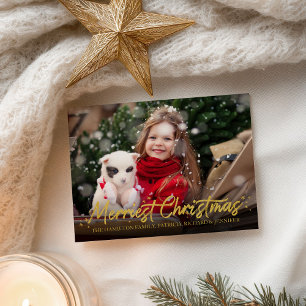 Gold Calligraphy Photo Merriest Christmas Holidays Briefkaart
