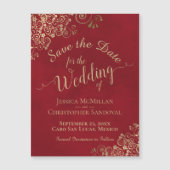 Gold Calligraphy Red Wedding Save the Date Magnet (Voorkant)