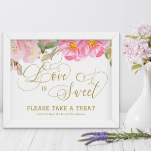 Gold Calligraphy Rose Floral Love is Sweet Poster