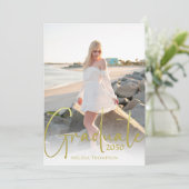 Gold Calligraphy Script minimalist Two Photo Kaart (Staand voorkant)