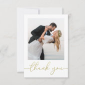 Gold Calligraphy Script Moderne Simple Two Photo Bedankkaart (Voorkant)