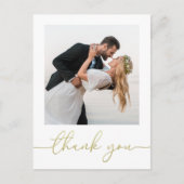 Gold Calligraphy Script Moderne Simple Two Photo Briefkaart (Voorkant)