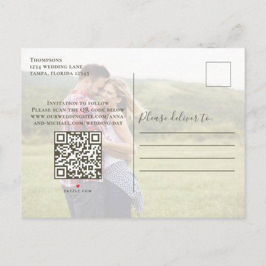 Gold Calligraphy Script Photo QR Code Budget Aankondigingskaart (Achterkant)