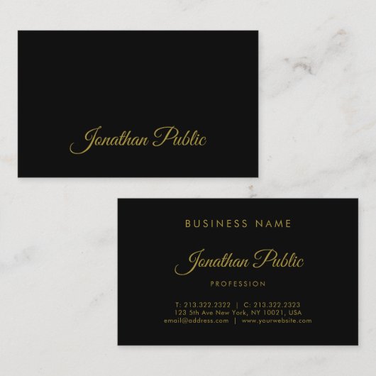 Gold Calligraphy Script Sleek Black Attraction Visitekaartje (Voorkant / Achterkant)