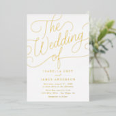 Gold Calligraphy Script Wedding Folie Uitnodiging (Staand Voorkant)