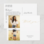 Gold Calligraphy Two Photo Afstuderen Hartelijk da Briefkaart (Voorkant / Achterkant)