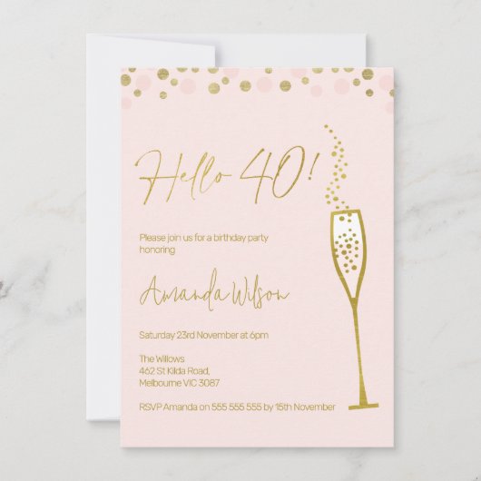 Gold Calligraphy Verre 40e anniversaire Invitation (Devant)