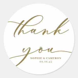 Gold Calligraphy Weddenschap Hartelijk dank Ronde Sticker