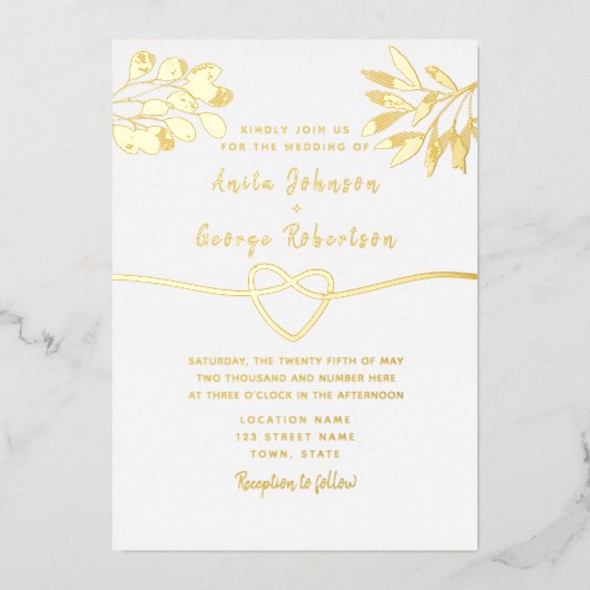 Gold Calligraphy Wedding Folie Uitnodiging (Voorkant)