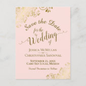 Gold Calligraphy Wedding Save the Date Blush Pink Aankondigingskaart (Voorkant)