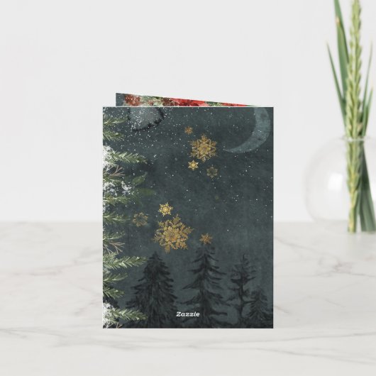 Gold Calligraphy Woodland Forest Navidad Feestdagen Kaart (Achterkant)