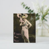 Gold Cap and Big Pink Feathers New Year Feestdagenkaart (Staand voorkant)