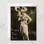 Gold Cap and Big Pink Feathers New Year Feestdagenkaart (Voorkant / Achterkant)