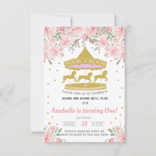 Gold carousel fille première invitation 1er annive (Devant)