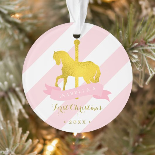 Gold Carousel Horse Baby's eerste Kerstmis Ornament (Boom)
