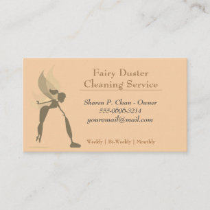 Gold Cartoon Fairy Girl House Cleaning Service Bus Visitekaartje