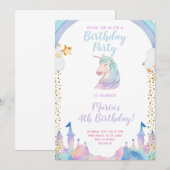 Gold Castle Unicorn Invitation Anniversaire (Devant / Derrière)