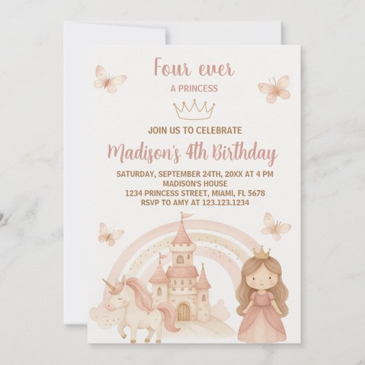 Gold Castle & Unicorn Party Invitation (Devant)