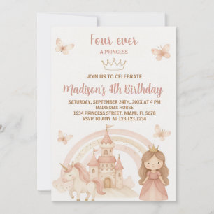 Gold Castle & Unicorn Party Invitation