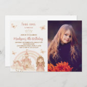 Gold Castle & Unicorn Party Invitation avec photo (Devant / Derrière)