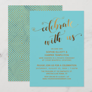 Gold Celebrate met ons op Turquoise w/Hearts Kaart