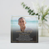 Gold Celebration of Life Funeral Photo Invitation (Debout devant)