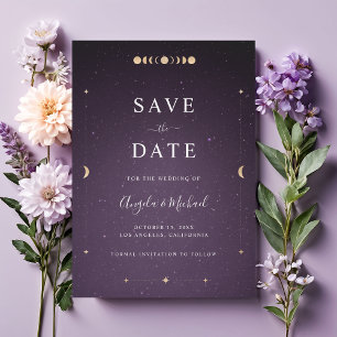 Gold Celestial Moon Paars Galaxy Universe Cosmic Save The Date