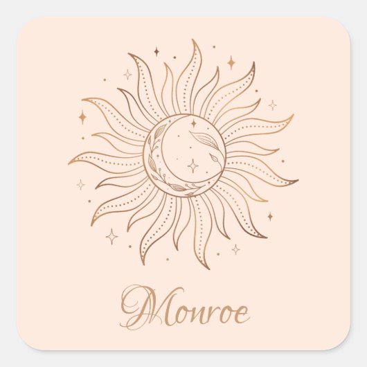 Gold Celestial Sun & Moon op Blush Vierkante Sticker (Voorkant)