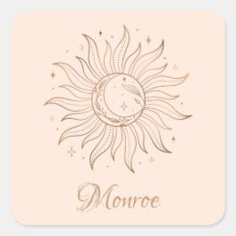 Gold Celestial Sun & Moon op Blush Vierkante Sticker