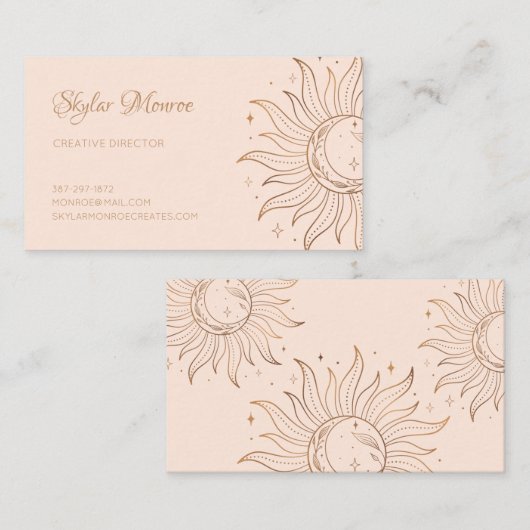 Gold Celestial Sun & Moon op Blush Visitekaartje (Voorkant / Achterkant)