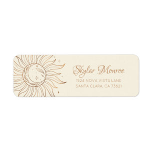 Gold Celestial Sun & Moon op Ivory Return-adres Etiket